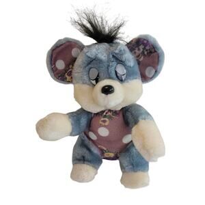 Vintage Moray Toys Blue Mouse Polka Dot Soft Cuddle Plush Stuffed Animal Toy 9"